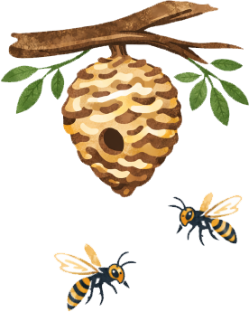 蜂と蜂の巣のイラスト